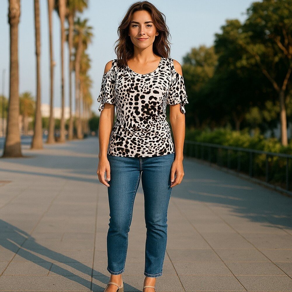 Leopard Animal Print Shoulder Out Top by Chaus